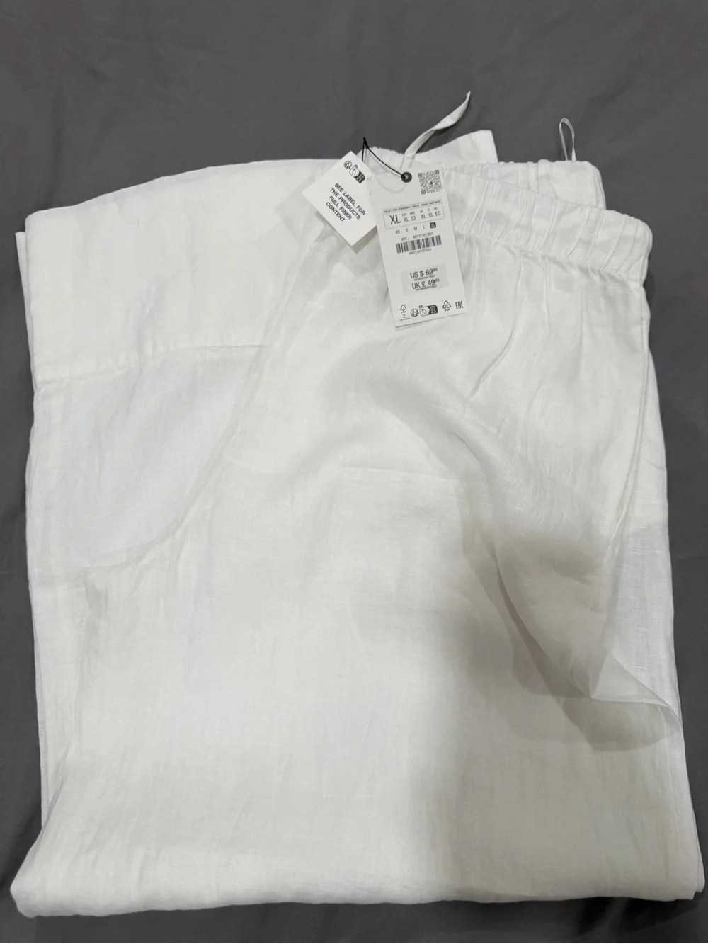 Zara White Linen Drawstring Waist Pants